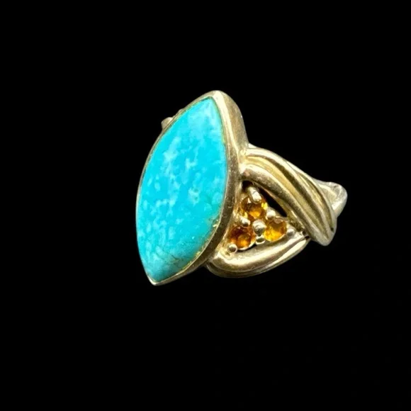 Vintage Sterling Turquoise Citrine Ring 6 925 Turquoise Cocktail Ring Size 6